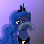  2015 blue_hair blush crown dildo dock equine female feral friendship_is_magic hair horn horsecock_dildo long_hair looking_at_viewer mammal mouth_hold my_little_pony one_eye_closed princess_luna_(mlp) sex_toy simple_background solo template93 unicorn wink 