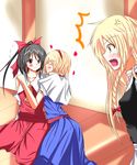  alice_margatroid anger_vein blonde_hair blush hakurei_reimu highres hiroaki_(huruhonya) jealous kirisame_marisa multiple_girls no_hat no_headwear touhou yuri 