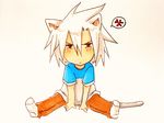  :&lt; animal_ears animated animated_gif dog_ears dog_tail grey_hair male_focus red_eyes sitting socks solo soul_eater soul_eater_(character) tail tail_wagging tusia 