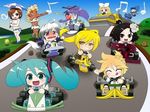  6+girls :d :q abs ahoge akita_neru annoyed banana banana_peel blush car chibi flower food fruit go_kart ground_vehicle hair_pull hatsune_miku heart jpeg_artifacts kagamine_len kagamine_rin kaito kamui_gakupo long_hair mameshiba mario_kart meiko motor_vehicle multiple_boys multiple_girls muscle musical_note o3o open_mouth parody prima primina smile spring_onion steamroller sweet_ann tears tongue tongue_out umbrella vocaloid voyakiloid yowane_haku 