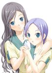  bad_id bad_pixiv_id black_hair blue_eyes blush groping holding_hands long_hair multiple_girls original purple_hair school_uniform short_hair tenkuu_nozora yuri 