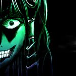  bad_id bad_pixiv_id constricted_pupils evil_grin evil_smile face green_skin grin horror_(theme) kochiya_sanae smile solo touhou violence_kumahina you_gonna_get_raped 