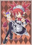  :p alternate_costume argyle argyle_background blush brown_background demon_girl demon_tail demon_wings disgaea enmaided etna headdress karina maid maid_headdress makai_senki_disgaea mary_janes prinny red_eyes red_hair shoes skull tail thighhighs tongue tongue_out wings 