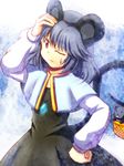  animal_ears basket grey_hair hand_on_hip hand_on_own_head mouse mouse_ears mouse_tail nazrin one_eye_closed qontamblue red_eyes short_hair solo sweatdrop tail touhou 