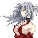  1girl bare_shoulders breasts choker cleavage elbow_gloves erect_nipples female final_fantasy final_fantasy_tactics gloves grey_hair hal_(haruna) hal_(pixiv53536) head_wings headwings long_hair lowres red_eyes simple_background solo ultima_(fft) white_background 