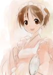  apron blush brown_eyes brown_hair happy hirasawa_ui k-on! kito_(coyo) maid solo tray waitress 