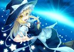  aka_(shoumae) bad_id bad_pixiv_id blonde_hair bow broom fang hair_bow hat kirisame_marisa long_hair open_mouth smile solo star touhou witch_hat yellow_eyes 