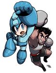  android arm_up artist_name bandages black_hair blue_eyes boxing_gloves cel_shading dark_skin dark_skinned_male green_eyes hakusoto helmet jumping little_mac male_focus multiple_boys punch-out!! rockman rockman_(character) shorts super_smash_bros. tank_top uppercut 