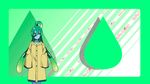  1girl animated animated_gif breast_expansion breasts female green_eyes growth large_breasts monster_girl monster_musume_no_iru_nichijou raincoat slime smile solo standing suu_(monster_musume) 