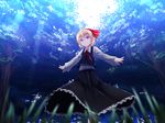  absurdres blonde_hair forest frilled_skirt frills grass hair_ribbon highres light_rays nature red_eyes rerrere ribbon rumia shirt short_hair skirt solo sunlight touhou tree vest 