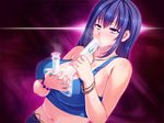  blue_hair blush bong breasts drugs huge_breasts marijuana memememe necklace pin-point red_eyes sweat 