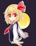  ascot black_background blonde_hair bow collared_shirt foreshortening hair_bow looking_at_viewer moon outline outstretched_arms red_eyes rumia shirt short_hair sketch smile solo spread_arms touhou upper_body vest yada_(xxxadaman) 