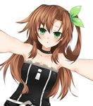  :o bare_shoulders blush brown_hair choker green_eyes if_(choujigen_game_neptune) long_hair looking_at_viewer neptune_(series) one_side_up shika_tsui simple_background solo strapless tubetop white_background 