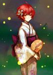  ahoge blush breasts fan fire_emblem fire_emblem_if hinoka_(fire_emblem_if) japanese_clothes kimono red_eyes red_hair short_hair smile 