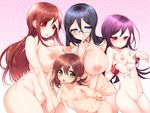  amamiya_mizuki bdsm black_hair blue_eyes blush bondage bound breasts brown_hair chain commentary_request cuffs glasses green_eyes long_hair looking_at_viewer multiple_girls nipples nude open_mouth original purple_eyes purple_hair pussy red_eyes small_breasts 