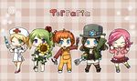  :3 blonde_hair blue_eyes blush braid brown_hair clenched_hands closed_eyes commentary_request dryad dryad_(terraria) flower green_eyes green_hair hagino_chiyoko hair_ornament high_heels holding holding_flower holding_syringe holding_wrench long_hair long_sleeves looking_at_viewer mechanic_(terraria) multiple_girls navel nurse_(terraria) one_eye_closed orange_hair overalls party_girl_(terraria) pink_hair ponytail purple_eyes ribbon short_hair short_twintails skirt smile steampunker_(terraria) sunflower syringe terraria thighhighs twintails wrench 