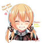  ade-nyungsep anchor_hair_ornament artist_name blonde_hair blush character_name dated face grin hair_ornament heart indonesian kantai_collection military military_uniform open_mouth prinz_eugen_(kantai_collection) short_hair smile solo translated twintails uniform 