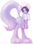  &lt;3 2015 anthro areola big_paws blush breasts chinchilla female fur grey_fur grey_hair hair hi_res hindpaw looking_at_viewer mammal nipples nude pastelletta paws purple_eyes rodent short_hair simple_background smile solo standing thick_thighs tongue tongue_out white_background wide_hips 