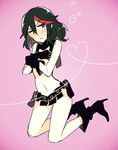  1girl black_hair blue_eyes blush boots high_heel_boots high_heels kill_la_kill matoi_ryuuko nudist_beach 