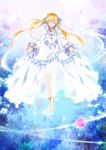  aldnoah.zero asseylum_vers_allusia barefoot blonde_hair closed_eyes dress highres isf jewelry long_hair necklace smile solo white_dress 