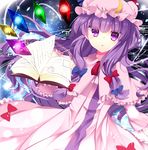  book bow capelet hair_bow hat highres kozue1120 magic_circle mob_cap patchouli_knowledge philosopher's_stone purple_eyes purple_hair solo touhou 