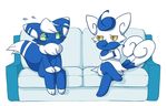  ambiguous_gender crossed_arms crossed_legs duo japanese_meowstic kemono meowstic nervous nintendo pok&eacute;mon scary simple_background sitting sofa video_games white_background 