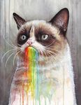  ambiguous_gender blue_eyes cat feline feral grumpy humor mammal meme olechka pink_nose portrait rainbow solo tardar_sauce technicolor_yawn traditional_media_(artwork) vomit watercolor_(artwork) whiskers 