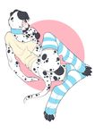  abstract_background anthro balls blush butt canine clothed clothing collar dalmatian dog fur girly half-dressed legwear male mammal plushie seamen solo spots spotted_fur thigh_highs 