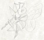  2015 animal_genitalia arthropod bee beedrill blush erection feral horn insect looking_at_viewer male monochrome nintendo pencil_(artwork) penis pok&eacute;mon simple_background solo traditional_media_(artwork) video_games white_background wings yaroul 