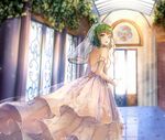  bad_id bad_pixiv_id bridal_veil bride dress flower gloves green_eyes green_hair gumi hallway highres looking_at_viewer looking_back parted_lips qingshui_ai reflection rose sleeveless sleeveless_dress solo veil vocaloid white_dress white_gloves 