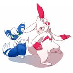  ambiguous_gender duo holding_tail japanese_meowstic kemono meowstic nintendo pok&eacute;mon simple_background video_games white_background zangoose 