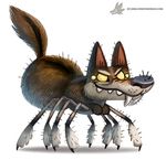  2015 ambiguous_gender arachnid arthropod black_lips black_nose canine cryptidcreations dark_fur fangs feral fur hairy humor hybrid long_mouth mammal multi_limb multiple_legs no_pupils no_sclera pun raised_tail simple_background smile snout solo spider standing teeth visual_pun white_background white_fur wolf 