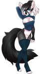  2015 alpha_channel anthro areola blue_eyes breasts canine chest_tuft cleavage clitoris clothed clothing female fur grey_fur grey_hair hair half-closed_eyes legwear looking_at_viewer mammal multicolored_hair nipples okka pussy simple_background skimpy smile solo standing thigh_highs transparent_background tuft two_tone_hair 
