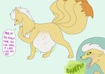  absurd_res belly blue_background blush bulging burping dialogue english_text eyes_closed female feral green_eyes hi_res ninetales nintendo nude paws pok&eacute;mon simple_background solo squirming struggling text video_games vore vorishsuicune wide_eyed 