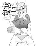  2015 animal_genitalia anthro balls big_balls blush clothed clothing dialogue dickgirl english_text equine greyscale hair horse horsecock huge_balls huge_penis intersex long_hair mammal monochrome one_eye_closed panties penis rirouku smile solo text underwear vein 