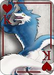  2015 alpha_channel anthro balls blue_fur butt card claws fur gamblefur king_of_hearts long_tail looking_at_viewer looking_back male mammal marshal_blue muscular nude open_mouth playing playing_card presenting presenting_hindquarters raised_tail sergal solo teeth tongue tongue_out white_fur yellow_eyes 