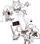  armor canine dog eye_patch eyewear female fish lesser_dog male mammal marine melee_weapon mettaton monochrome ponytail shield sword temmie_(undertale) thetenk undertale undyne weapon 