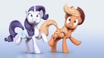  2015 applejack_(mlp) assasinmonkey blonde_hair blue_eyes cowboy_hat cutie_mark duo equine female friendship_is_magic glowing green_eyes hair hat horn mammal my_little_pony purple_hair rarity_(mlp) surprise unicorn 