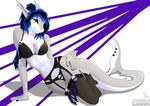  2015 anthro black_hair blue_hair bra clothing female fish grey_scales hair half-closed_eyes hand_on_thigh korri legwear lingerie looking_at_viewer lying marine multicolored_hair multicolored_scales on_side orange_eyes panties pose scales shark simple_background smile solo thigh_highs two_tone_hair two_tone_scales underwear white_background white_scales white_sclera wide_hips 