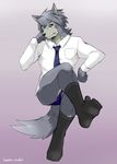  2015 anthro briefs bulge button_up canine clothing dog dress_socks eyewear fur glasses grey_fur grey_hair hair kemo_nuka male mammal mitsuhisa_aotsuki morenatsu nipples purple_tie shirt solo underwear yellow_eyes 