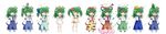  &gt;_o animal_ears animal_print bikini blush chibi cosplay detached_sleeves dress food food_on_head frog_hair_ornament fruit fruit_on_head full-face_blush full_body hair_ornament highres kochiya_sanae konpaku_youmu konpaku_youmu_(cosplay) long_image mononobe_no_futo mononobe_no_futo_(cosplay) mouse_ears object_on_head one_eye_closed osashin_(osada) pigeon-toed ponytail sleeveless smile snake_hair_ornament star sundress swimsuit tiger_print tongue tongue_out toramaru_shou toramaru_shou_(cosplay) touhou transparent_background watermelon wide_image 