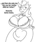  2015 anthro anthrofied areola big_breasts black_and_white breasts bulge clothing dialogue dickgirl english_text equine friendship_is_magic intersex jrvanesbroek mammal mature_female monochrome my_little_pony necklace piercing stormy_flare_(mlp) text 