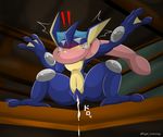  amphibian big_thighs blush crouching cum cum_in_pussy cum_inside female frog greninja long_tongue nintendo pok&eacute;mon pussy tongue type video_games 