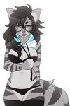  2015 alpha_channel anthro black_hair bra breasts clothed clothing eyes_closed eyewear feline female flashing front_view fur glasses grey_fur hair mammal navel okka panties simple_background smile solo standing stripes thick_thighs tongue tongue_out transparent_background underwear 