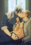  2boys abs belt black_gloves gloves green_eyes incest julius_will_kresnik kiss ludger_will_kresnik male_focus multiple_boys necktie necktie_grab omty open_shirt shirt tales_of_xillia undressing yaoi 