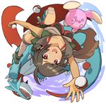  ankle_boots black_hair blue_sky boots cloak dark_skin gen_3_pokemon grey_legwear higana_(pokemon) holding holding_poke_ball looking_at_viewer open_mouth over-kneehighs poke_ball pokemon pokemon_(creature) pokemon_(game) pokemon_oras red_eyes red_wings saitou_naoki salamence short_hair short_ponytail short_shorts shorts shoulder_pads sky thighhighs toeless_boots upside-down whismur wings 