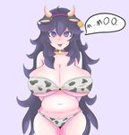  1girl animal_ears bell belly breasts cleavage collar cow_ears cow_girl ear_tag hex_maniac_(pokemon) horns huge_breasts jontxu jontxu1 npc_trainer plump pokemon pubic_hair purple_eyes purple_hair 