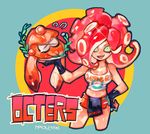  brand_name_imitation breasts cleavage denim fingerless_gloves gloves hooters inkling large_breasts leaf matk0210 octarian octoling plate simple_background splatoon_(series) splatoon_1 squid takozonesu towel 