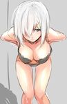  bent_over black_bra black_panties blue_eyes bra breasts hair_ornament hair_over_one_eye hairclip hamakaze_(kantai_collection) isshiki_(ffmania7) kantai_collection large_breasts panties short_hair silver_hair simple_background sketch solo underwear underwear_only 