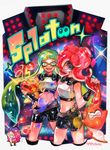  belt bike_shorts denchinamazu domino_mask fangs inkling long_hair mask matk0210 multiple_girls octarian open_mouth pointy_ears smile splatoon_(series) splatoon_1 takozonesu tentacle_hair 